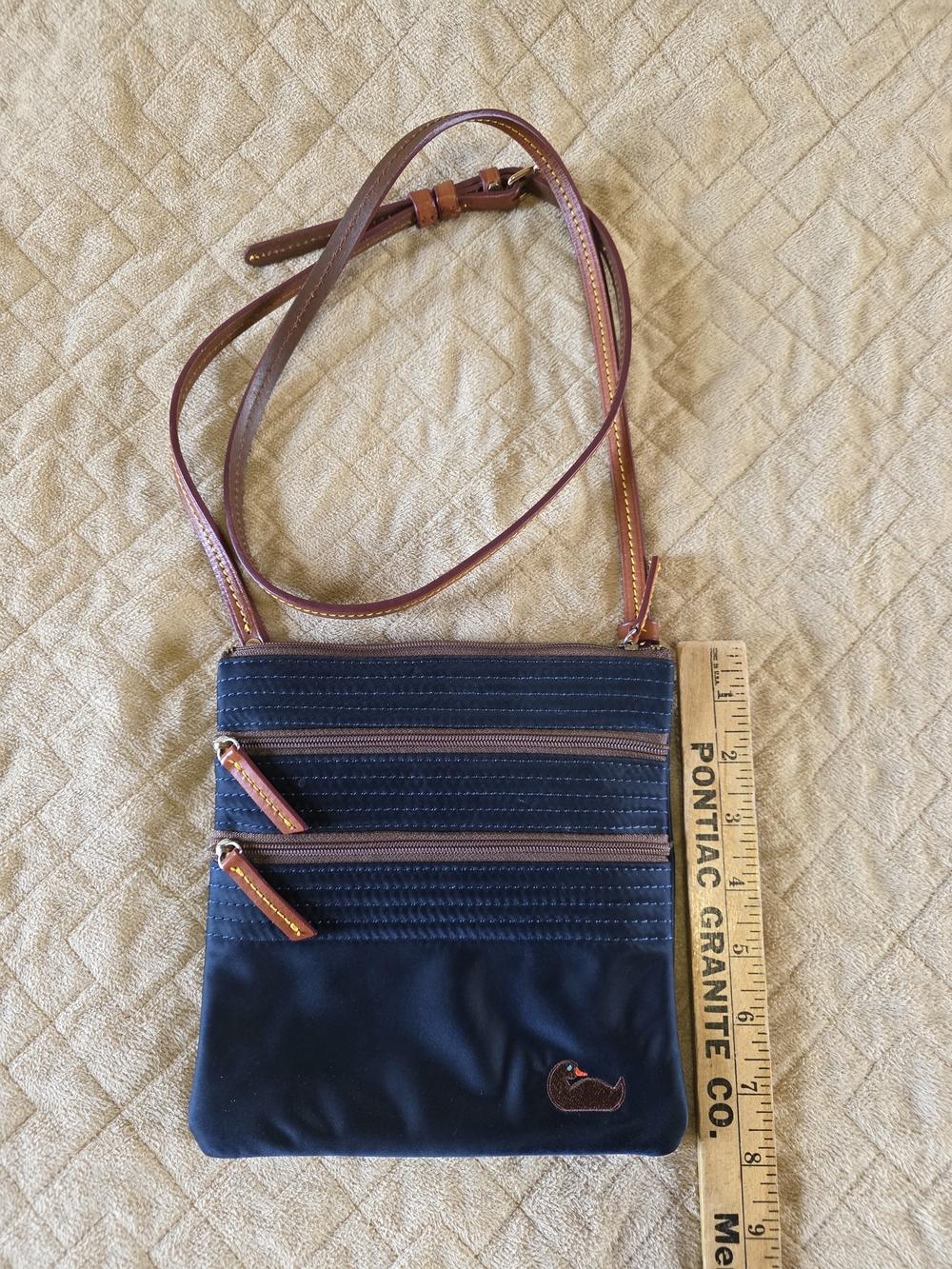 Dooney & Bourke Navy Crossbody with Brown Leather Trim & Pink Interior
